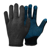 Перчатки рабочие х/б «СТАНДАРТ» c ПВХ «Точка», 5-нити, 10 класс, с машинным оверлоком, чёрные  (р. 23 см)